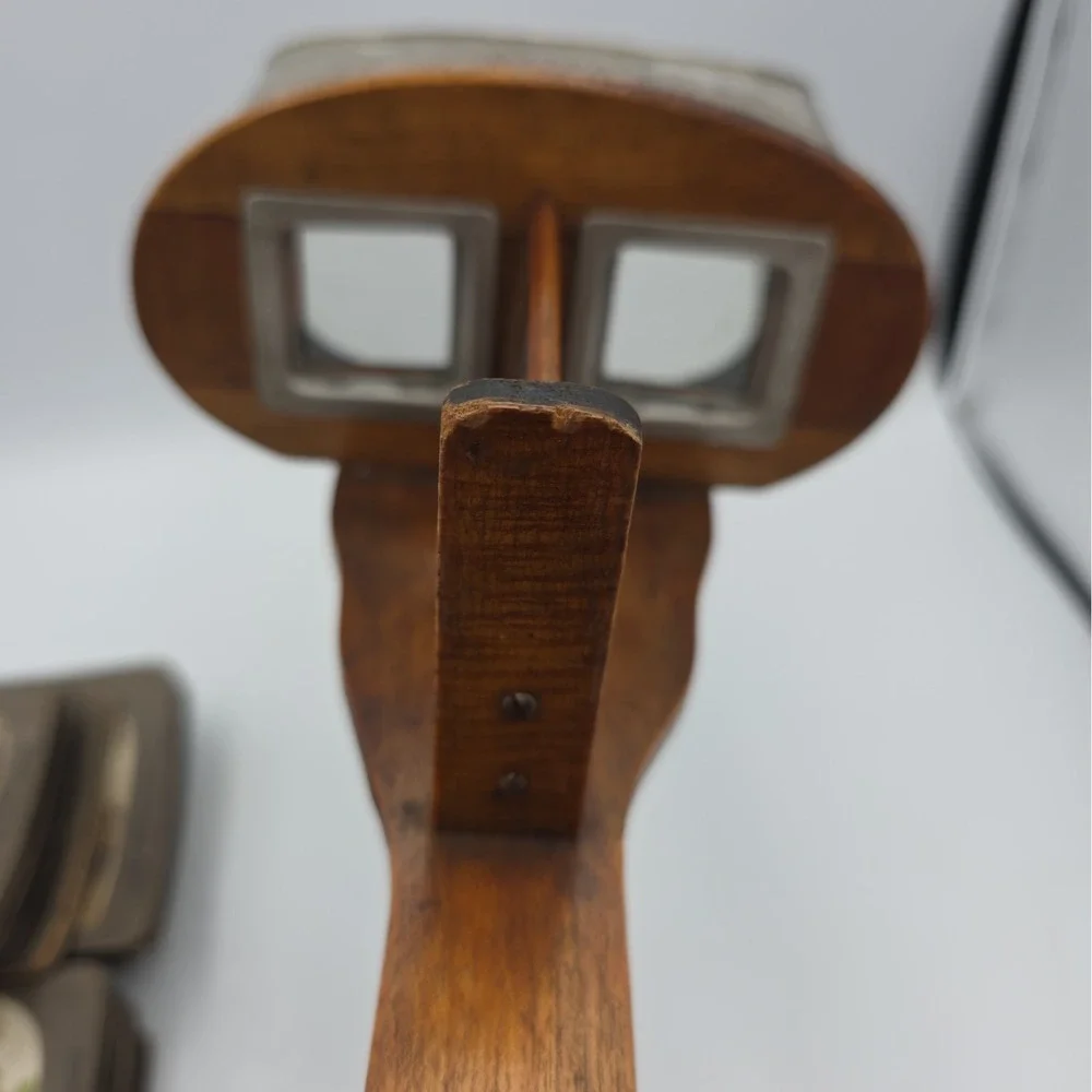 Antique Underwood Stereoscope Viewer Metal Wood and 60 Stereoview Sepia Cards